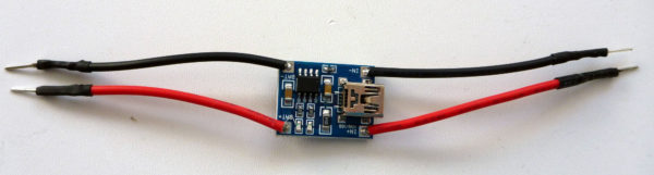 Controller - TP4056 (5V-1A) MINI USB med ledninger til LIPO batteri og solcellepanel modul A eller model C